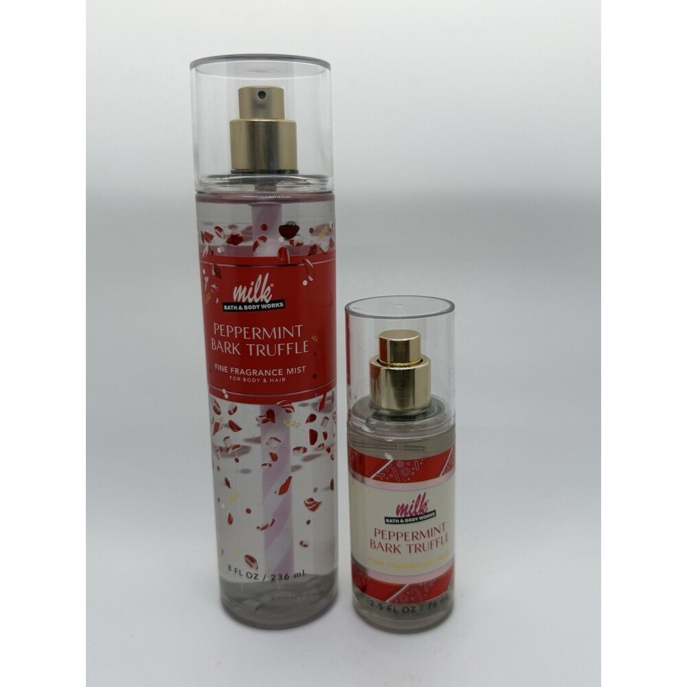 2 Bath & Body Works Milk Peppermint Bark Truffle Fragrance Body Mist 8oz & 2.5oz